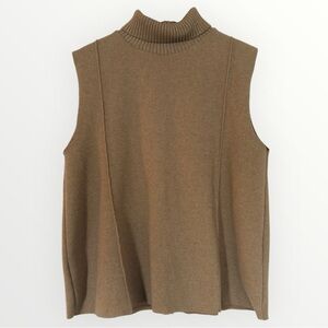 Zara Tan/Beige Turtleneck Ribbed Trim Cozy Sleeveless Sweater Vest Size Large